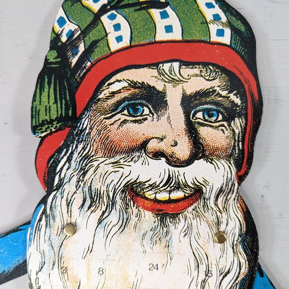 Vintage Danish Jumping Jack Santa Christmas advent calendar, creepy paper doll - Picture 4 of 15